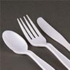 Plastic flatware spoon, fork and knife